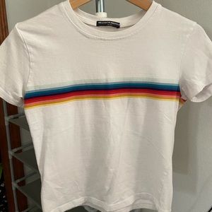 Brandy Melville White Top With Rainbow Stripe